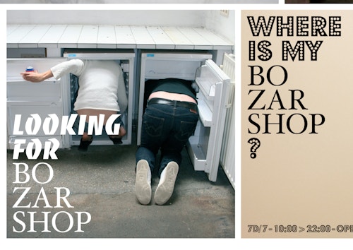 Poster of two men looking for something in fridges