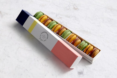 A packaging designed for macarons made by the Common Bond bakery