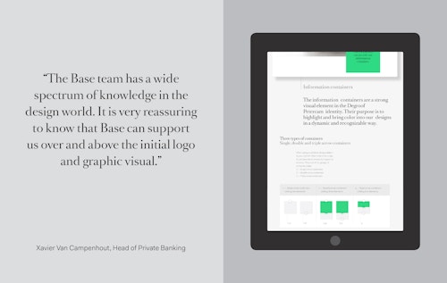 Application of the website developed for Degroof Petercam on tablet