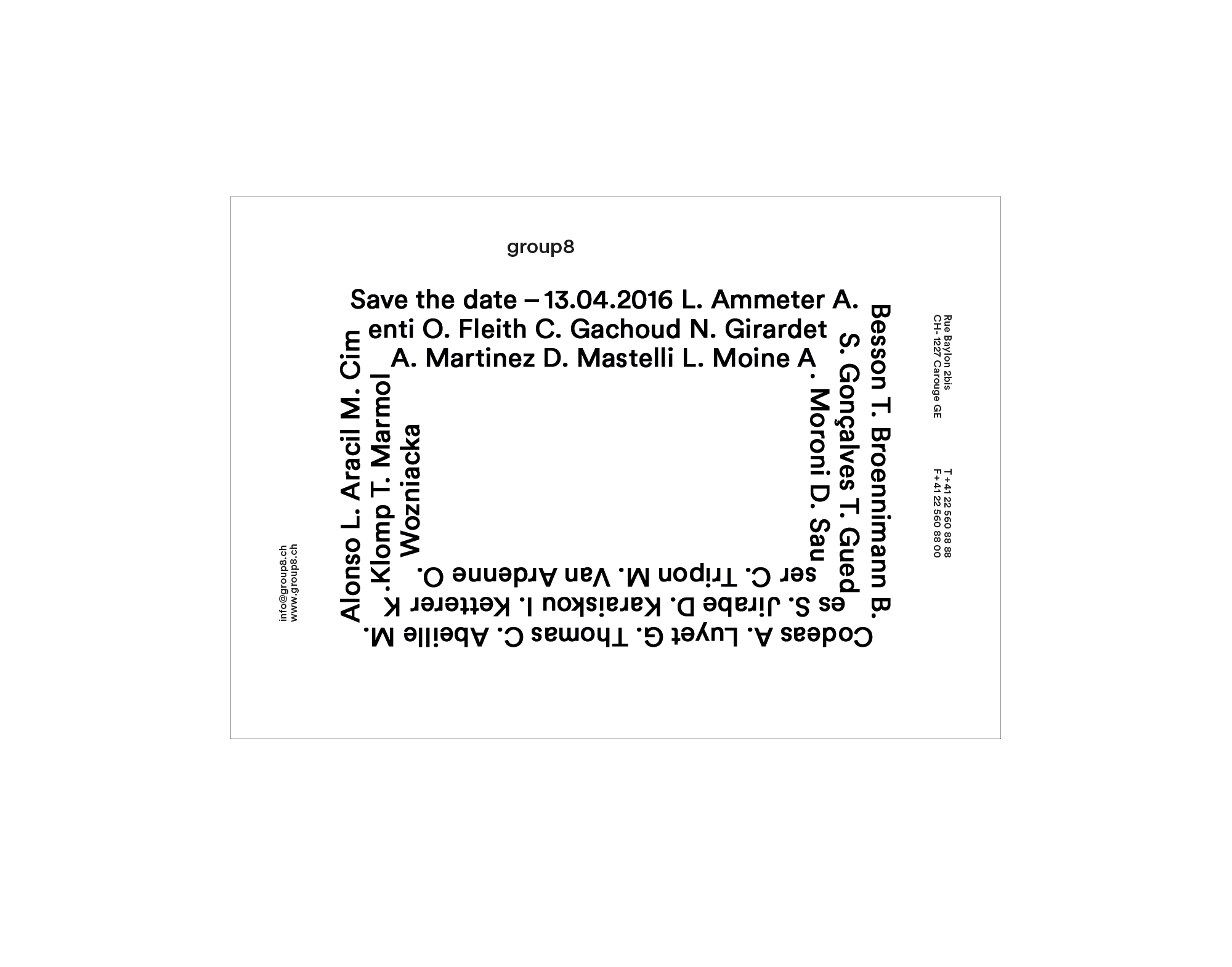 Top view of the business card designed for Group8