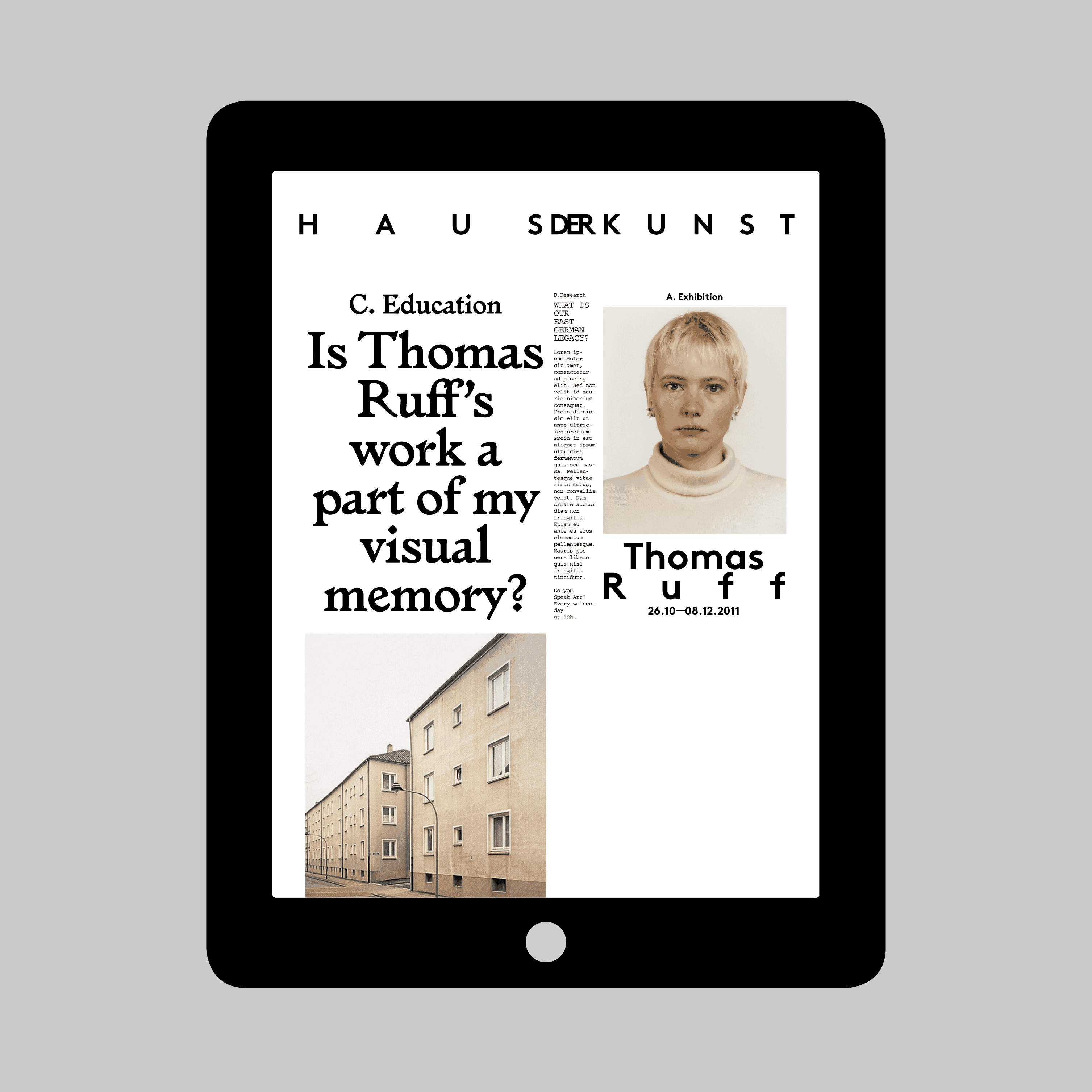 Simulation of Haus Der Kunst digital experience on a tablet