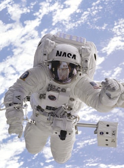 A simulation of the Nasa logotype on an astronaut