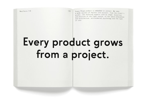 A opened book with the quote "Every product grows from a project"